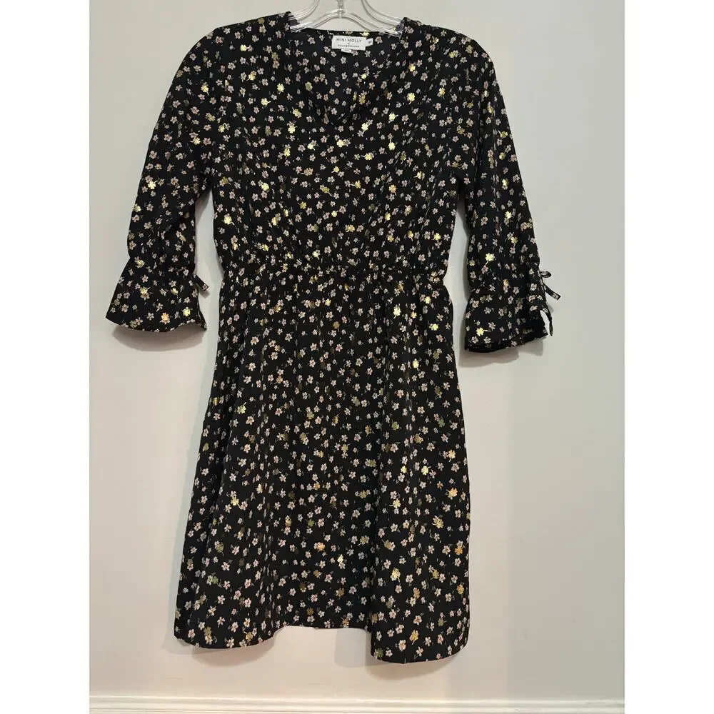 Molly Bracken Dress Mini Molly Youth XL Sz 16 Floral Black Cottagecore